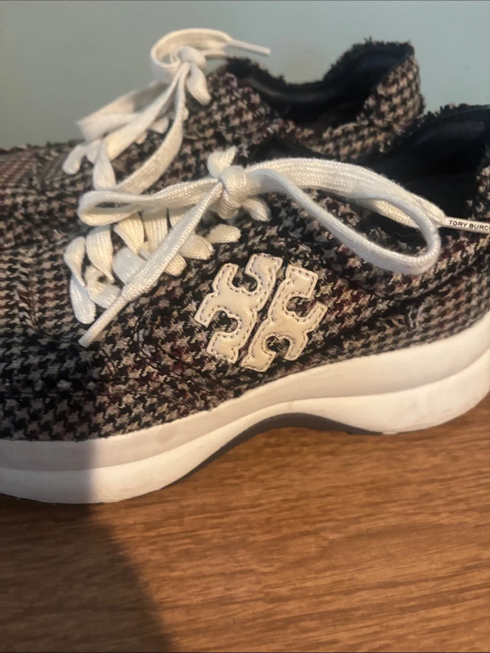 Tory Burch Tweed Knit Platform Sneakers - Cream Laces